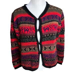 100% Alpaca Sweater Womens S Handmade Peru Cardigan Llama Fair Isle Boho